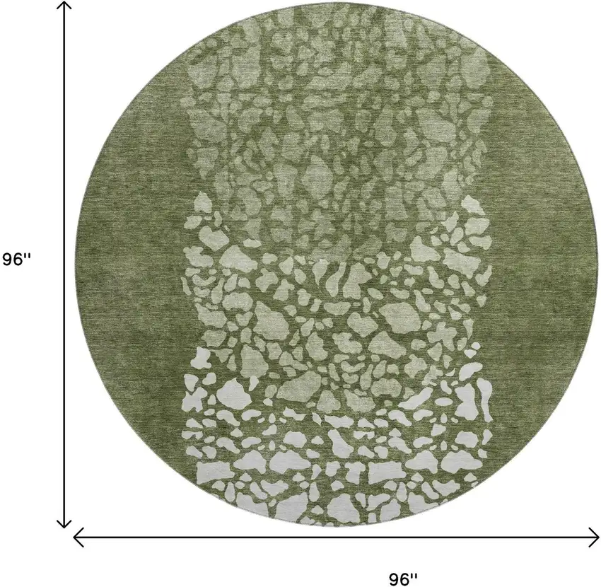 8' Olive Green And Ivory Abstract Washable Round Rug With UV Protection Photo 9