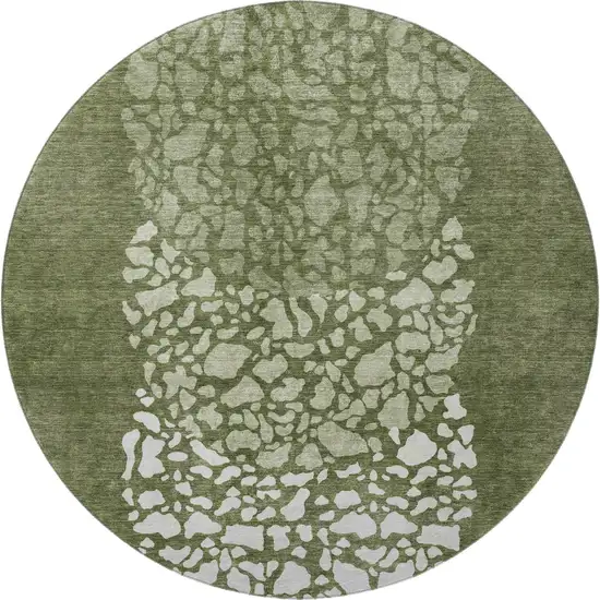 8' Olive Green And Ivory Abstract Washable Round Rug With UV Protection Photo 3