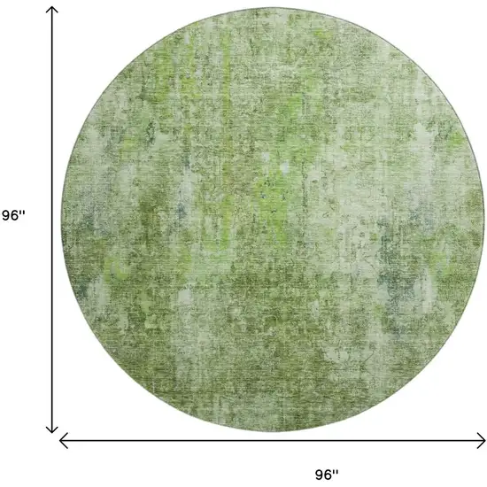 8' Olive Green And Ivory Abstract Washable Round Rug With UV Protection Photo 3
