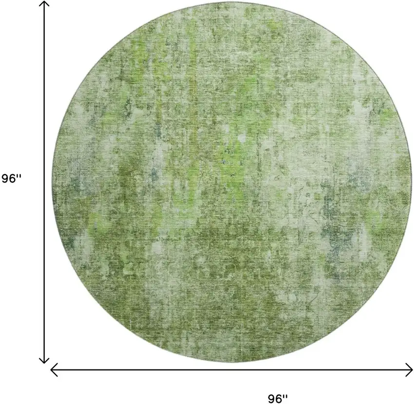 8' Olive Green And Ivory Abstract Washable Round Rug With UV Protection Photo 3