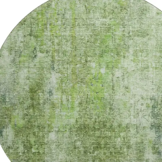 8' Olive Green And Ivory Abstract Washable Round Rug With UV Protection Photo 3
