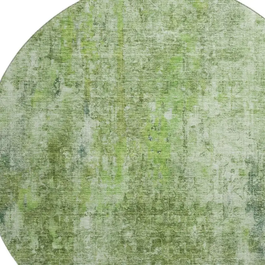 8' Olive Green And Ivory Abstract Washable Round Rug With UV Protection Photo 3
