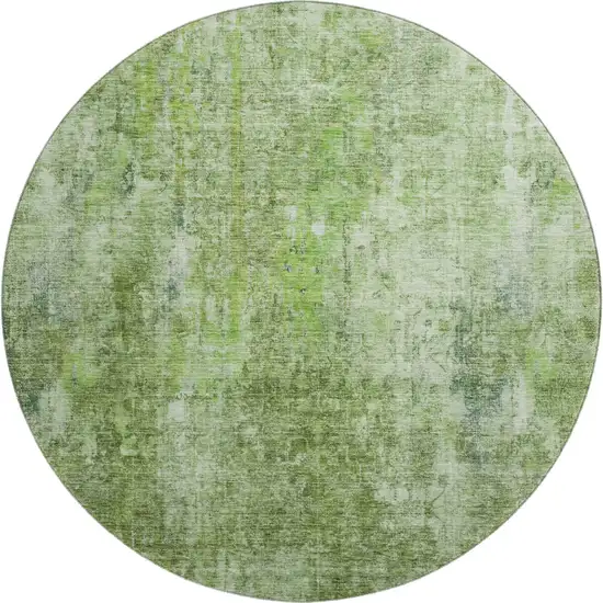 8' Olive Green And Ivory Abstract Washable Round Rug With UV Protection Photo 1