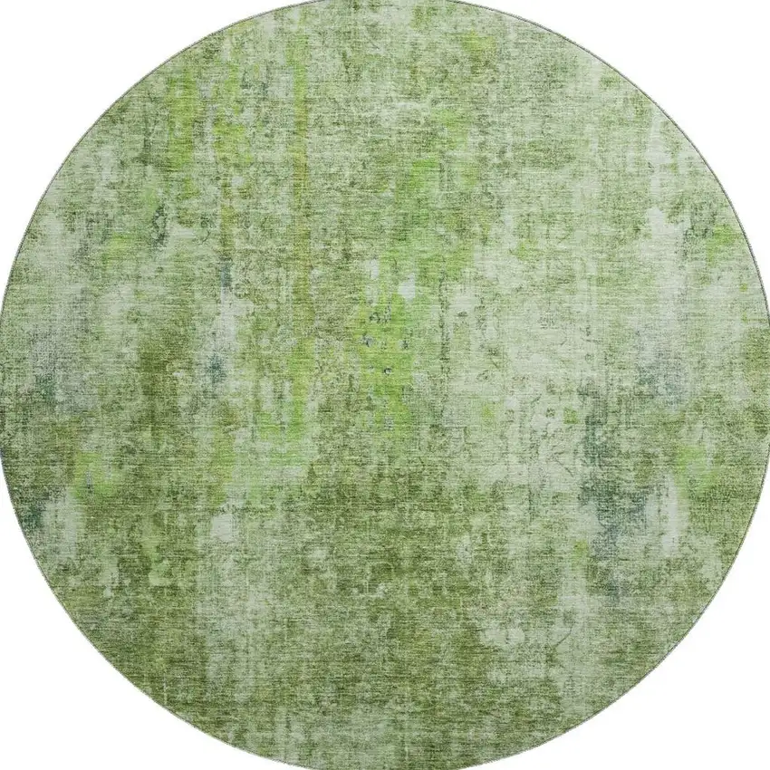 8' Olive Green And Ivory Abstract Washable Round Rug With UV Protection Photo 4