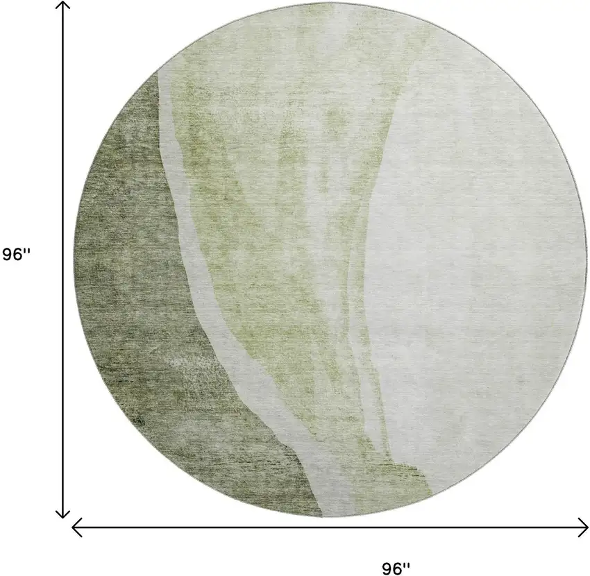 8' Olive Green And Ivory Abstract Washable Round Rug With UV Protection Photo 3