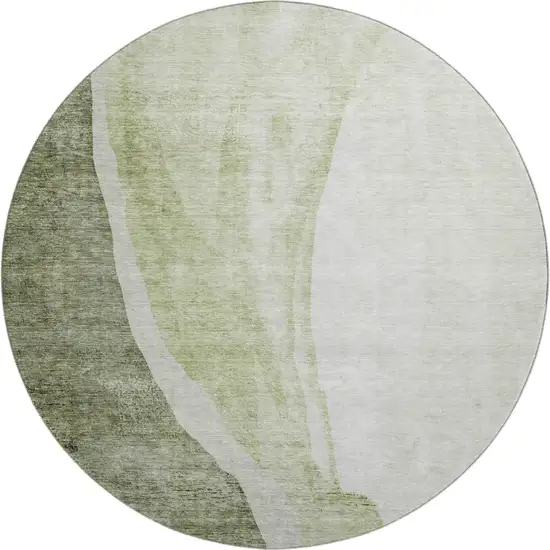 8' Olive Green And Ivory Abstract Washable Round Rug With UV Protection Photo 1