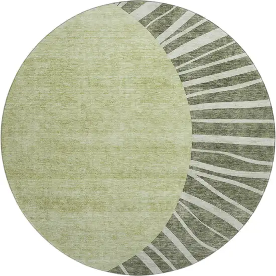 8' Olive Green And Ivory Abstract Washable Round Rug With UV Protection Photo 1
