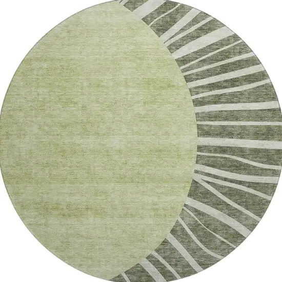 8' Olive Green And Ivory Abstract Washable Round Rug With UV Protection Photo 4