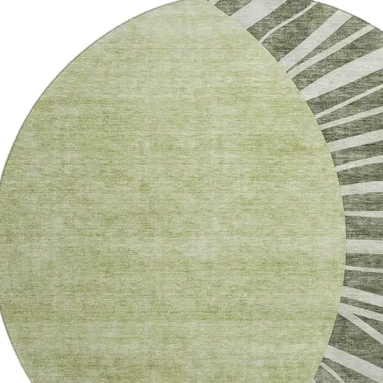 8' Olive Green And Ivory Abstract Washable Round Rug With UV Protection Photo 3