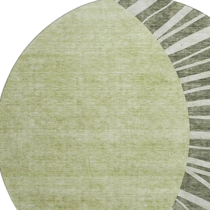 8' Olive Green And Ivory Abstract Washable Round Rug With UV Protection Photo 3