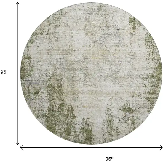 8' Olive Green And Ivory Abstract Washable Round Rug With UV Protection Photo 9