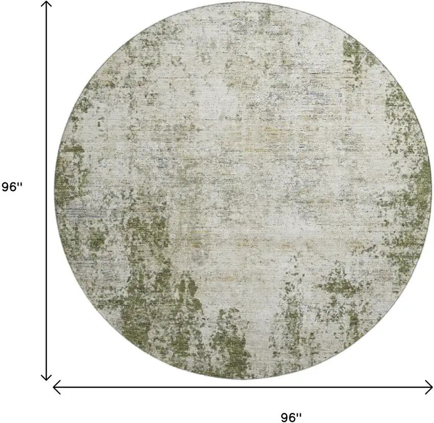8' Olive Green And Ivory Abstract Washable Round Rug With UV Protection Photo 9