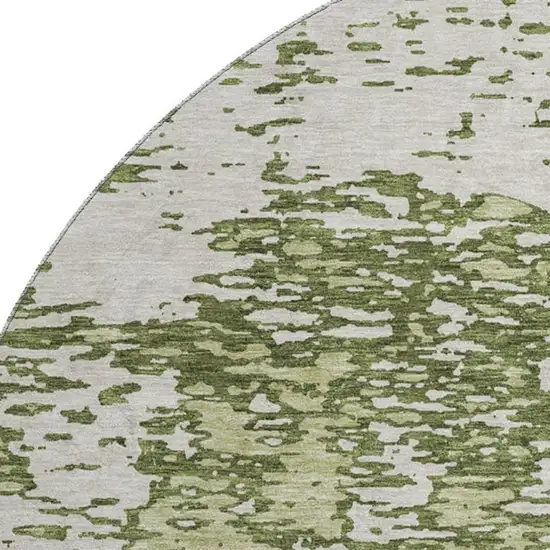 8' Olive Green And Ivory Abstract Washable Round Rug With UV Protection Photo 2