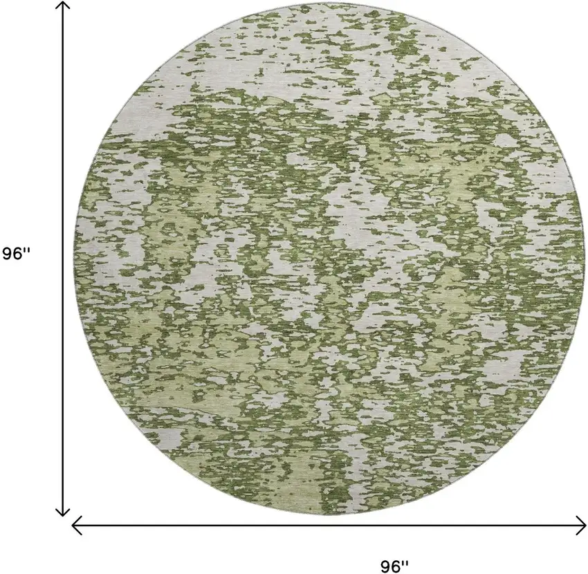 8' Olive Green And Ivory Abstract Washable Round Rug With UV Protection Photo 9