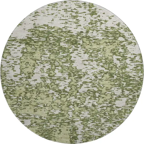 8' Olive Green And Ivory Abstract Washable Round Rug With UV Protection Photo 1