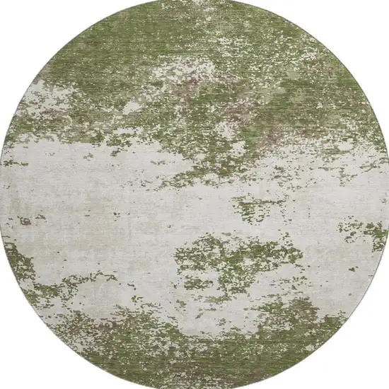 8' Olive Green And Ivory Abstract Washable Round Rug With UV Protection Photo 3