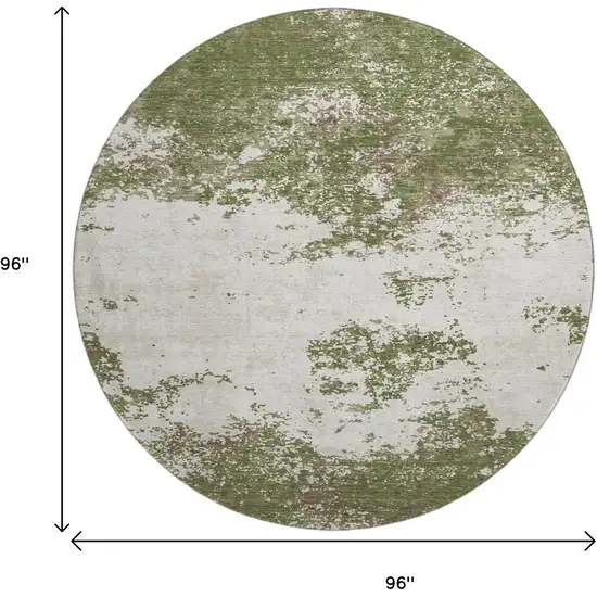 8' Olive Green And Ivory Abstract Washable Round Rug With UV Protection Photo 9
