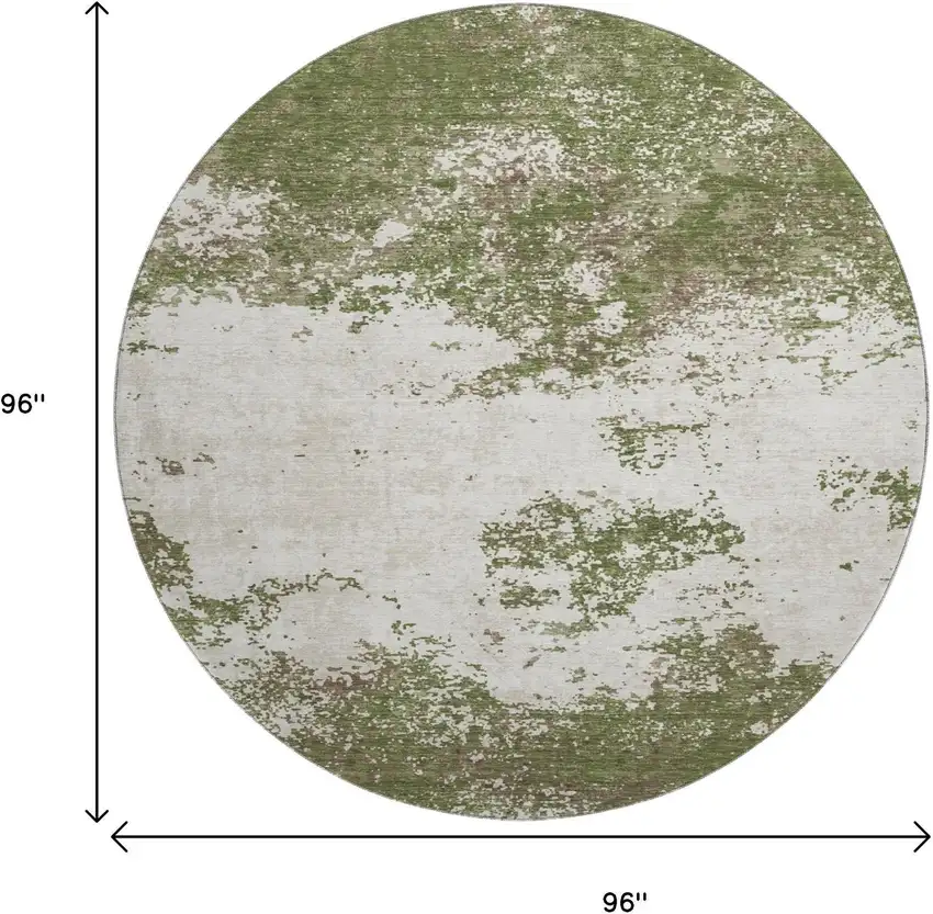 8' Olive Green And Ivory Abstract Washable Round Rug With UV Protection Photo 9