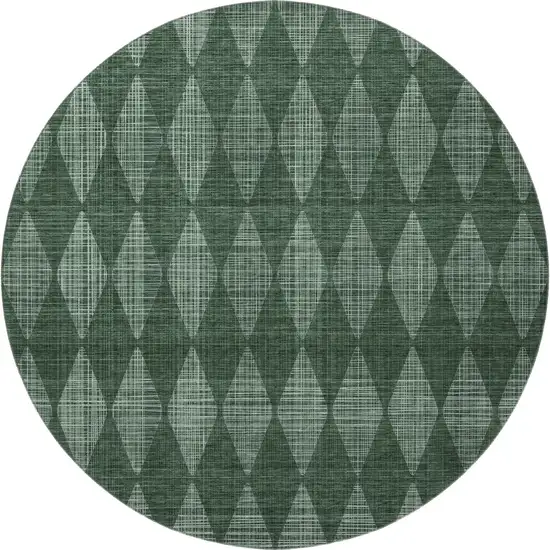 8' Olive Green And Ivory Diamond Washable Round Rug With UV Protection Photo 3