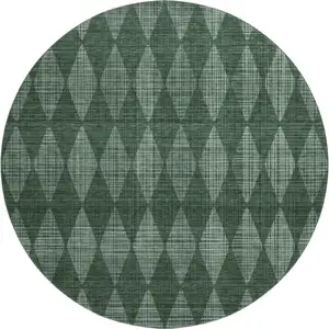 Photo of 8' Olive Green And Ivory Diamond Washable Round Rug With UV Protection