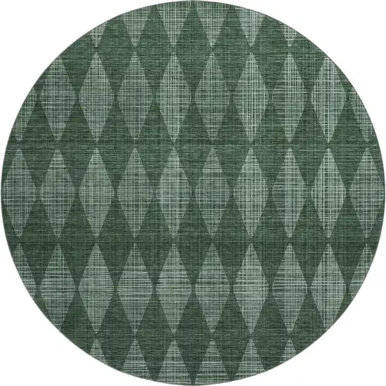 8' Olive Green And Ivory Diamond Washable Round Rug With UV Protection Photo 1