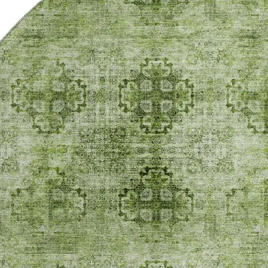 8' Olive Green And Ivory Floral Medallion Washable Round Rug With UV Protection Photo 3