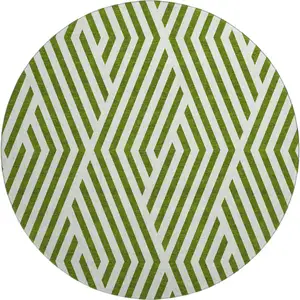 Photo of 8' Olive Green And Ivory Geometric Washable Round Rug With UV Protection