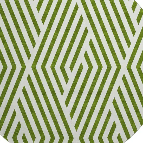 8' Olive Green And Ivory Geometric Washable Round Rug With UV Protection Photo 3
