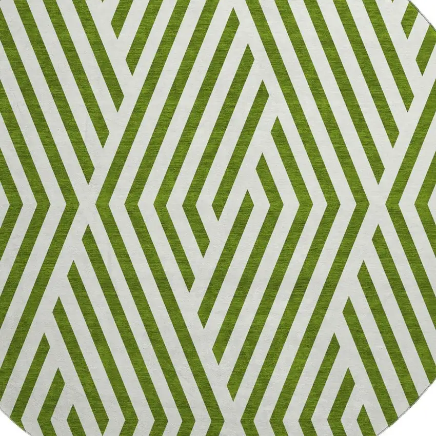 8' Olive Green And Ivory Geometric Washable Round Rug With UV Protection Photo 3