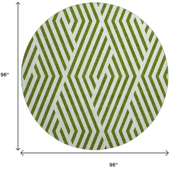 8' Olive Green And Ivory Geometric Washable Round Rug With UV Protection Photo 9