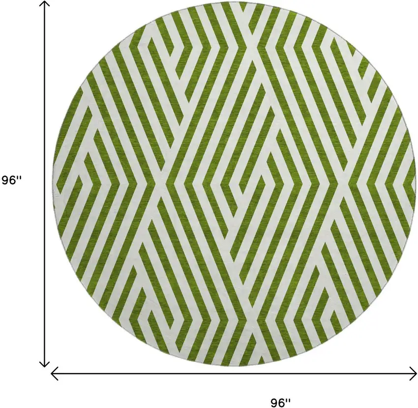 8' Olive Green And Ivory Geometric Washable Round Rug With UV Protection Photo 9