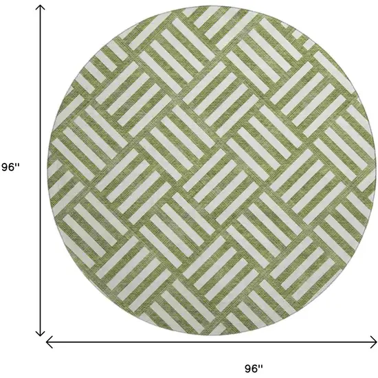 8' Olive Green And Ivory Geometric Washable Round Rug With UV Protection Photo 3