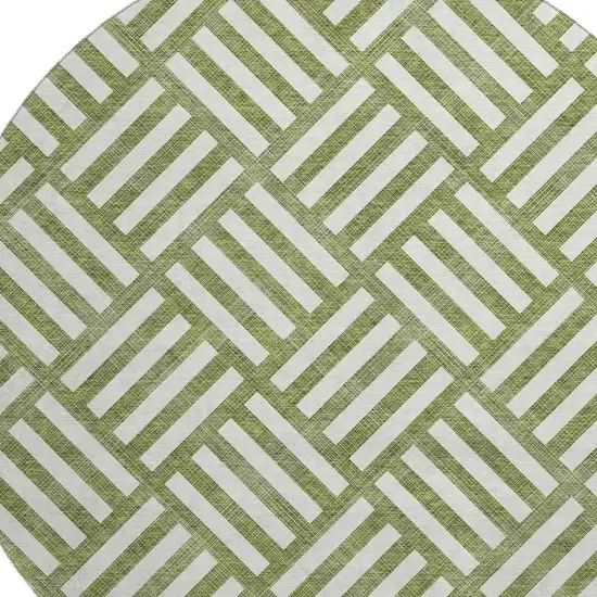 8' Olive Green And Ivory Geometric Washable Round Rug With UV Protection Photo 3