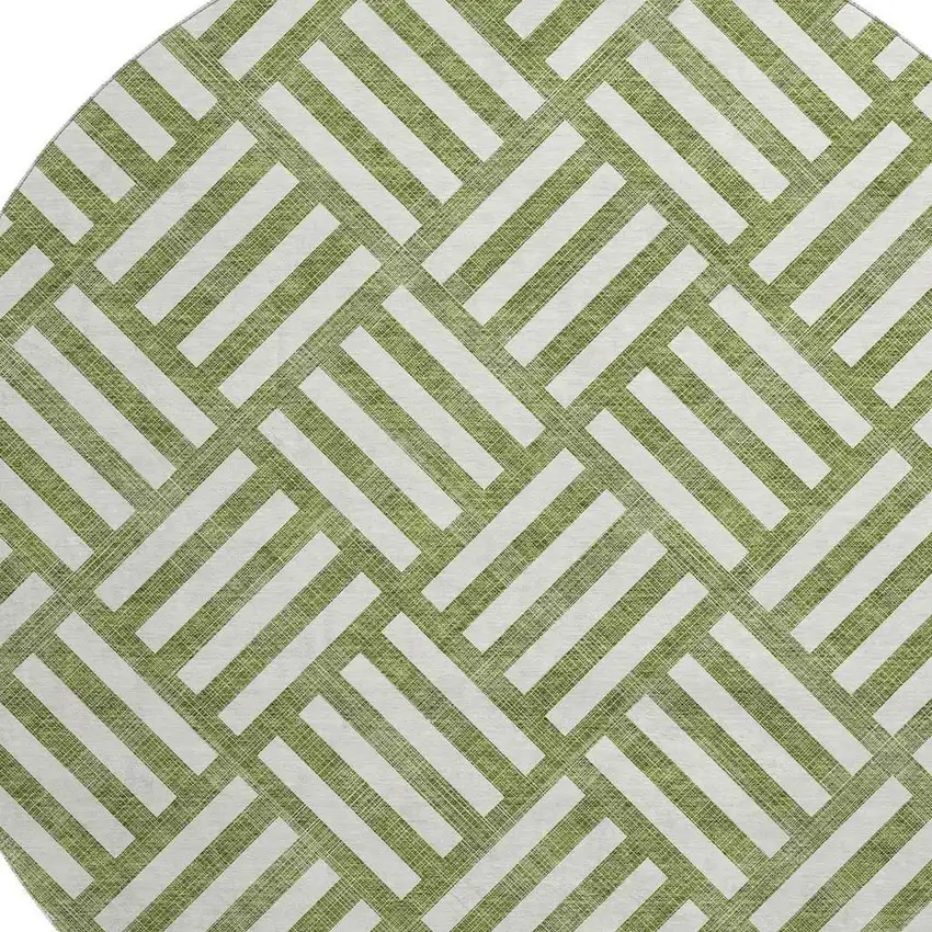8' Olive Green And Ivory Geometric Washable Round Rug With UV Protection Photo 3