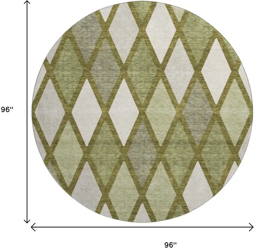 8' Olive Green And Ivory Geometric Washable Round Rug With UV Protection Photo 9
