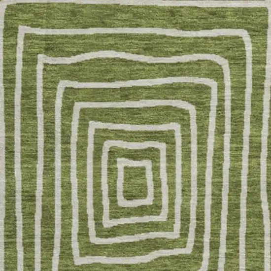 8' Olive Green And Ivory Geometric Washable Round Rug With UV Protection Photo 3