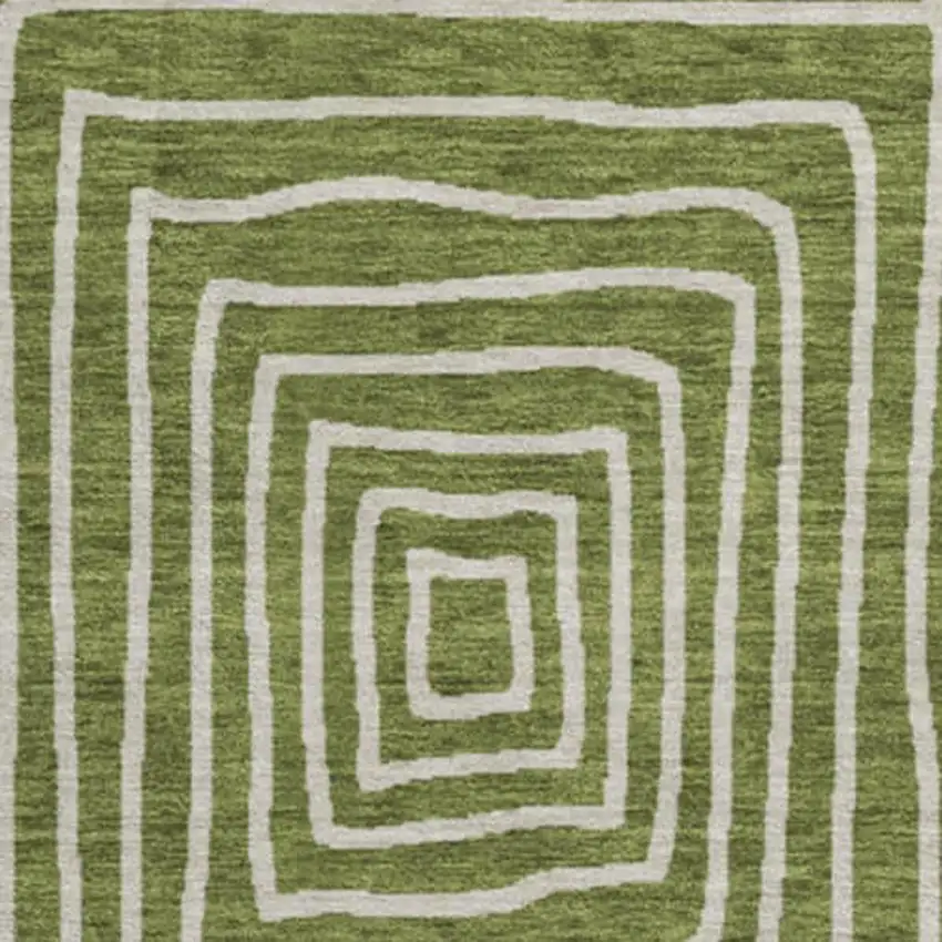 8' Olive Green And Ivory Geometric Washable Round Rug With UV Protection Photo 3