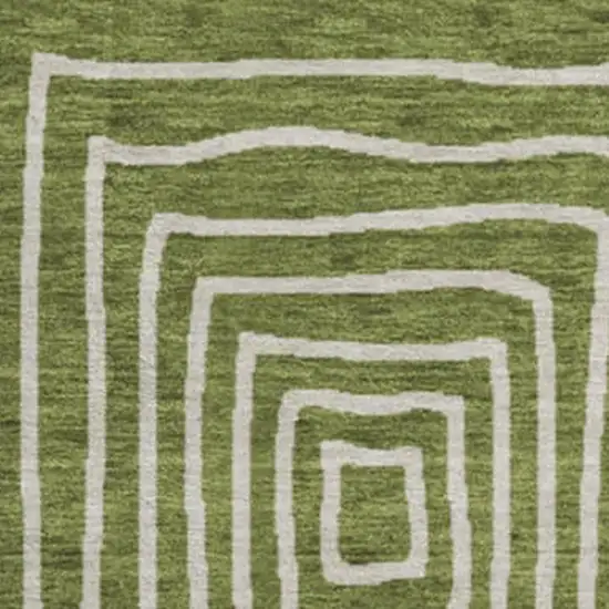 8' Olive Green And Ivory Geometric Washable Round Rug With UV Protection Photo 2