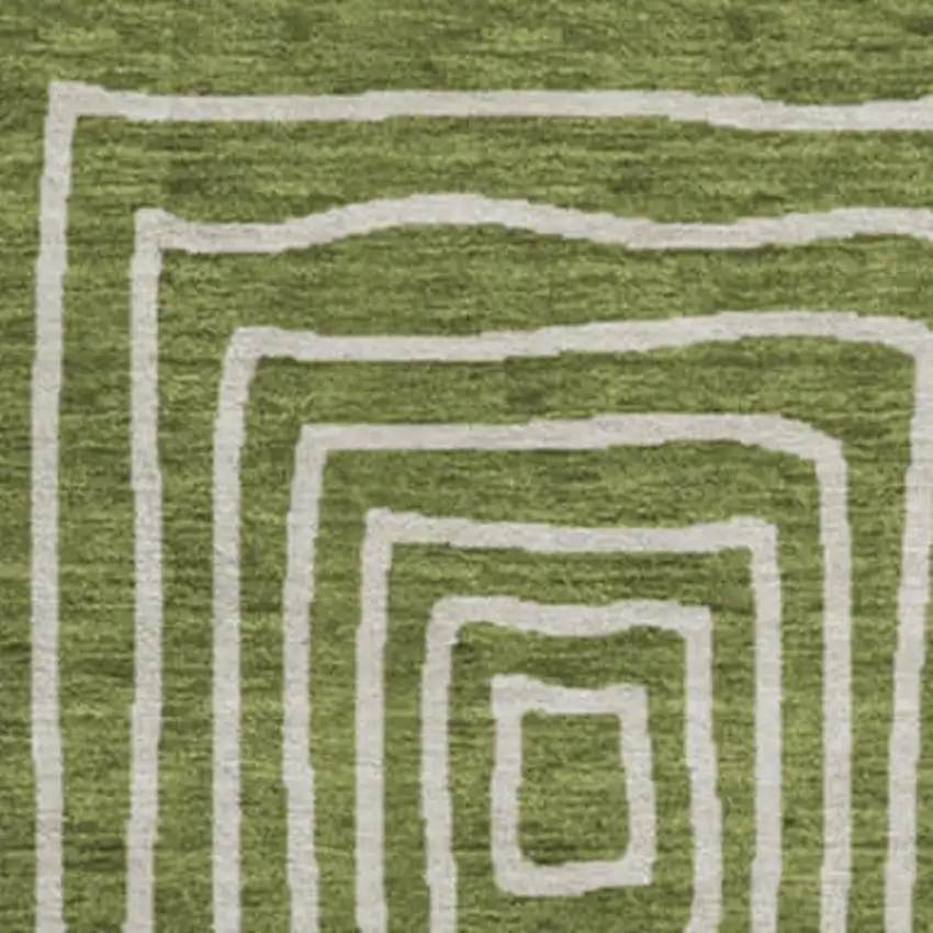 8' Olive Green And Ivory Geometric Washable Round Rug With UV Protection Photo 2