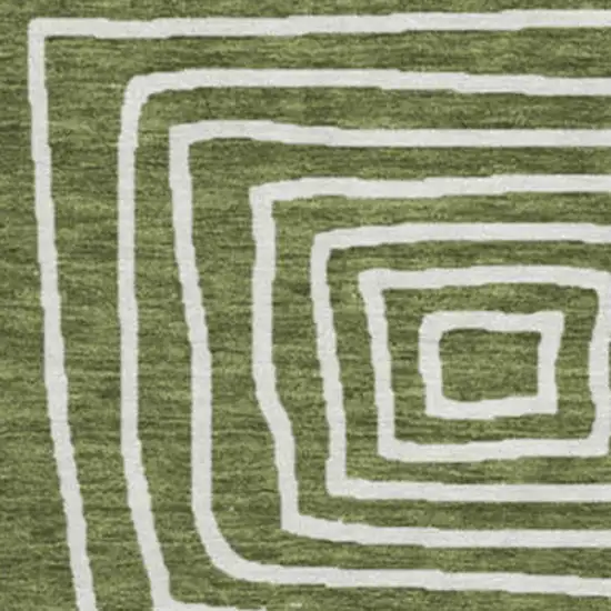 8' Olive Green And Ivory Geometric Washable Round Rug With UV Protection Photo 2