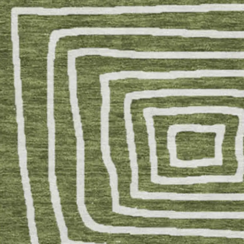 8' Olive Green And Ivory Geometric Washable Round Rug With UV Protection Photo 2