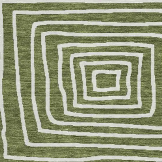 8' Olive Green And Ivory Geometric Washable Round Rug With UV Protection Photo 3