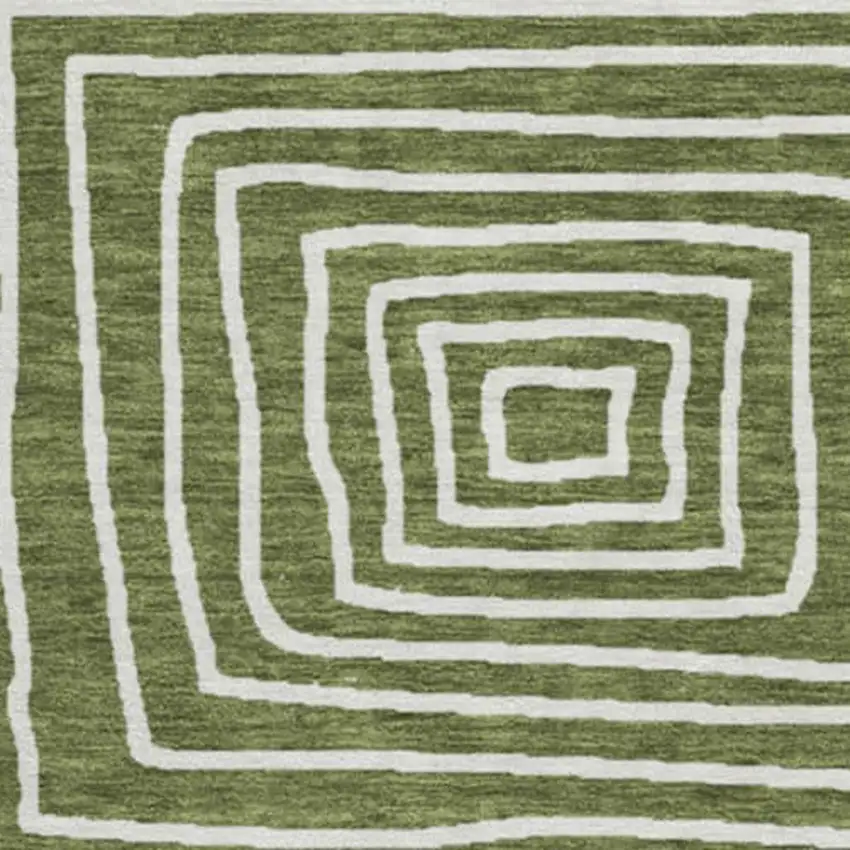 8' Olive Green And Ivory Geometric Washable Round Rug With UV Protection Photo 3