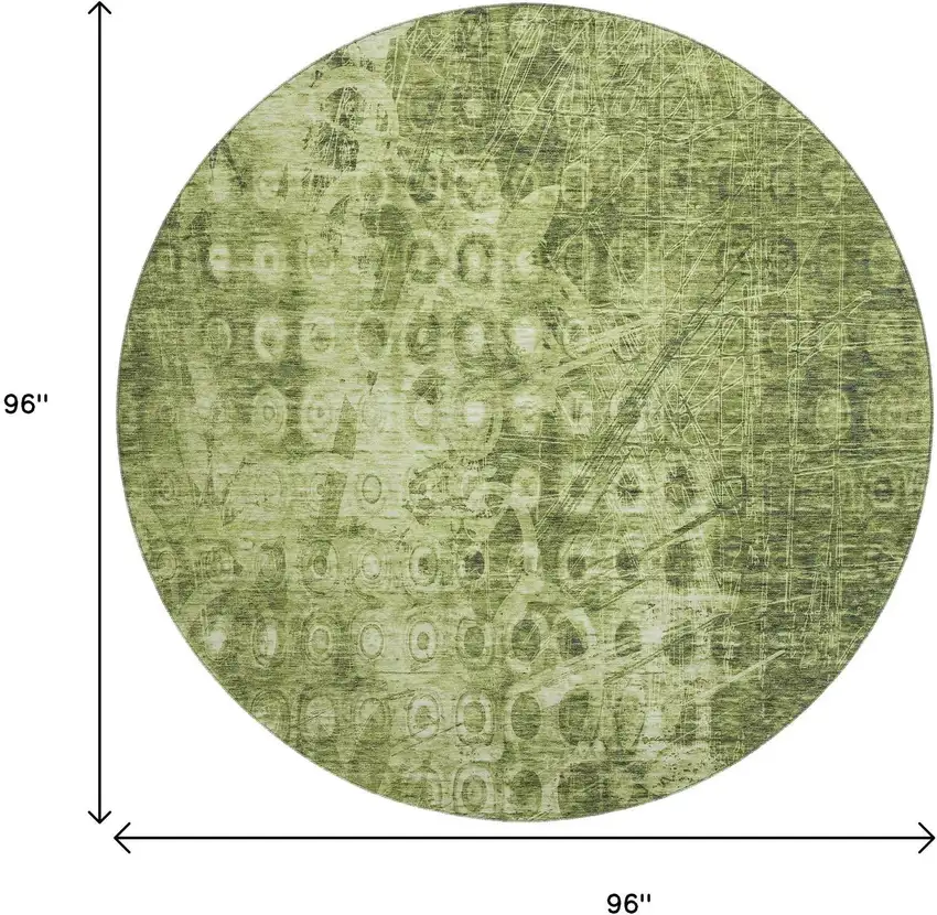 8' Olive Green And Ivory Ikat Washable Round Rug With UV Protection Photo 3