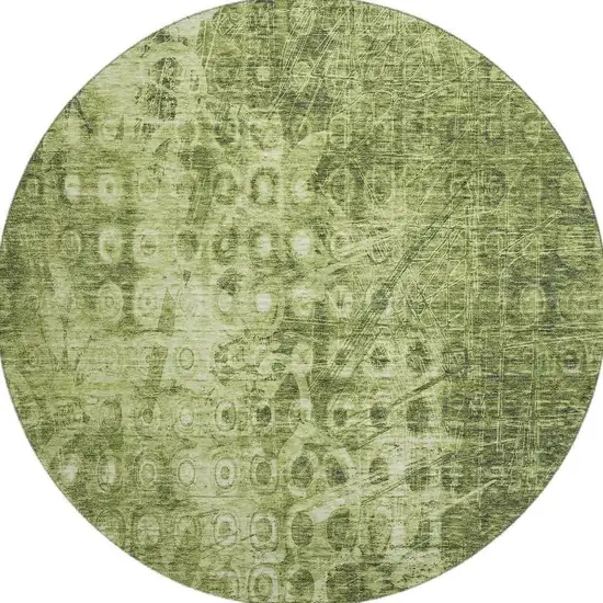 8' Olive Green And Ivory Ikat Washable Round Rug With UV Protection Photo 4