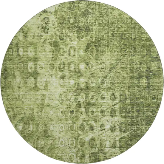 8' Olive Green And Ivory Ikat Washable Round Rug With UV Protection Photo 1