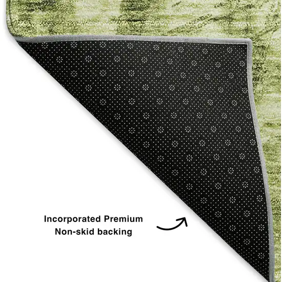 8' Olive Green And Ivory Ikat Washable Round Rug With UV Protection Photo 6