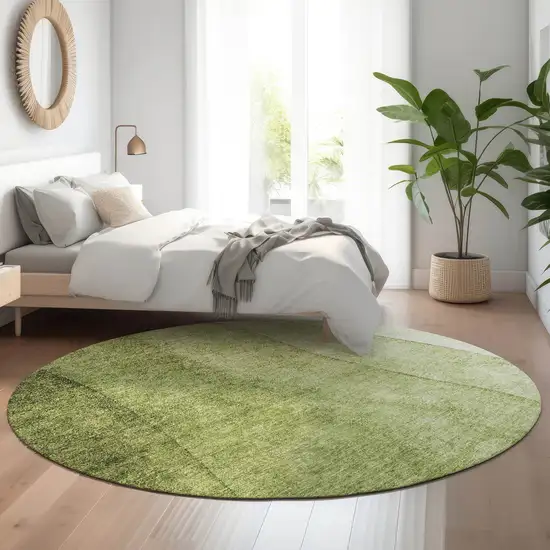 8' Olive Green And Ivory Ombre Washable Round Rug With UV Protection Photo 5