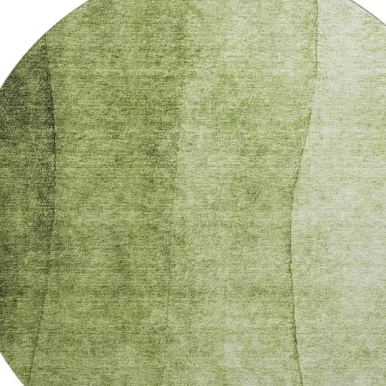 8' Olive Green And Ivory Ombre Washable Round Rug With UV Protection Photo 3
