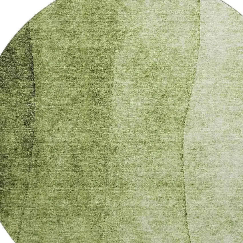 8' Olive Green And Ivory Ombre Washable Round Rug With UV Protection Photo 3